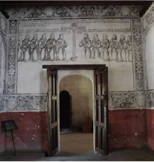 Detalle de un fresco en el convento de Huejotzingo con los primeros doce frailes franciscanos. Foto: Alejandro Linares García